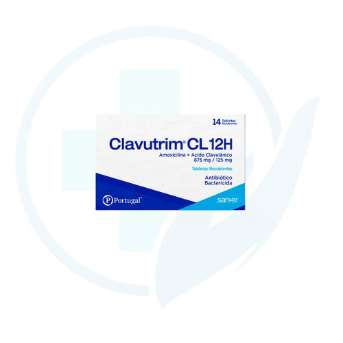 Clavutrim CL 12H ( Amoxicilina 875 mg + Acido Clavulanico 125 mg ) Caja x 14 Tabletas