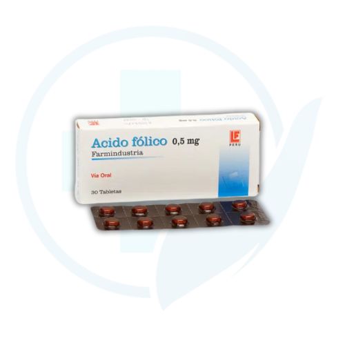 Acido Folico 0.5 mg (Farmindustria) Caja x 30 Tabletas