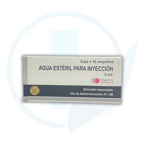 Agua Esteril Para Inyeccion 5 ml (Drogueria Cadillo) Caja x 10 Ampollas