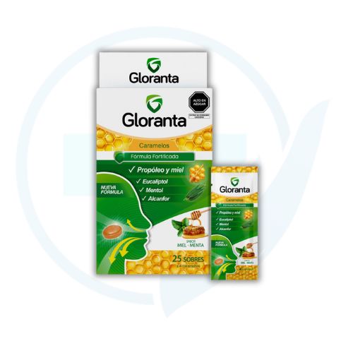 Gloranta Caramelos Sabor a Miel y Menta Caja x 25 Sobres x 4 Caramelos