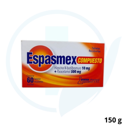 Espasmex Compuesto (Hioscina N Butilbromuro 10 mg + Paracetamol 500 mg) Caja x 60 Tabletas