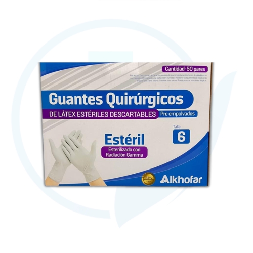 Guantes Quirúrgicos Estéril Talle 6 (Alkhofar) Caja x 50 Pares